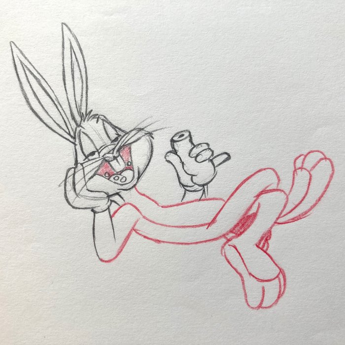 Looney Tunes - Bugs Bunny - Animation Drawing for the opening title - Signed by animator Nancy Beiman (1997) - Autografo
