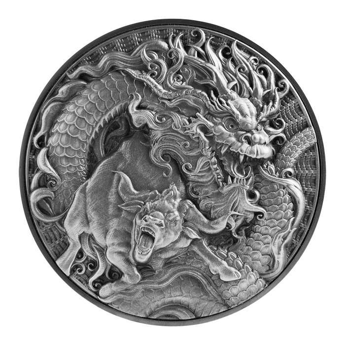 Tokelau. 10 Dollars 2021 Chinese Dragon and Ox Silver High Relief - 2 oz