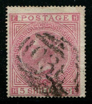 Great Britain 1867 - 5 shilling rose plate 2 USED ABROAD C38 Callao, Peru