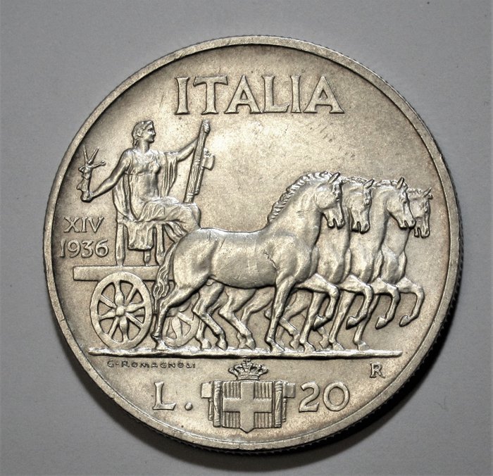 Italië, Koninkrijk Italië. Vittorio Emanuele III di Savoia (1900-1946). 20 Lire 1936 "Impero" I Tipo