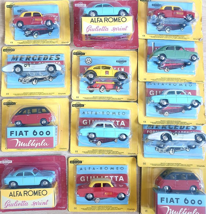 Mercury - 1:48 - Lot de 13 Voitures Miniatures Neuves Mercury - Fiat, Alfa Romeo, Mercedes, Lancia, Volkswagen