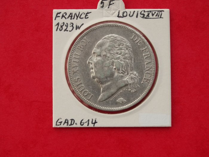 France. Louis XVIII (1814-1824). 5 Francs 1823-W, Lille