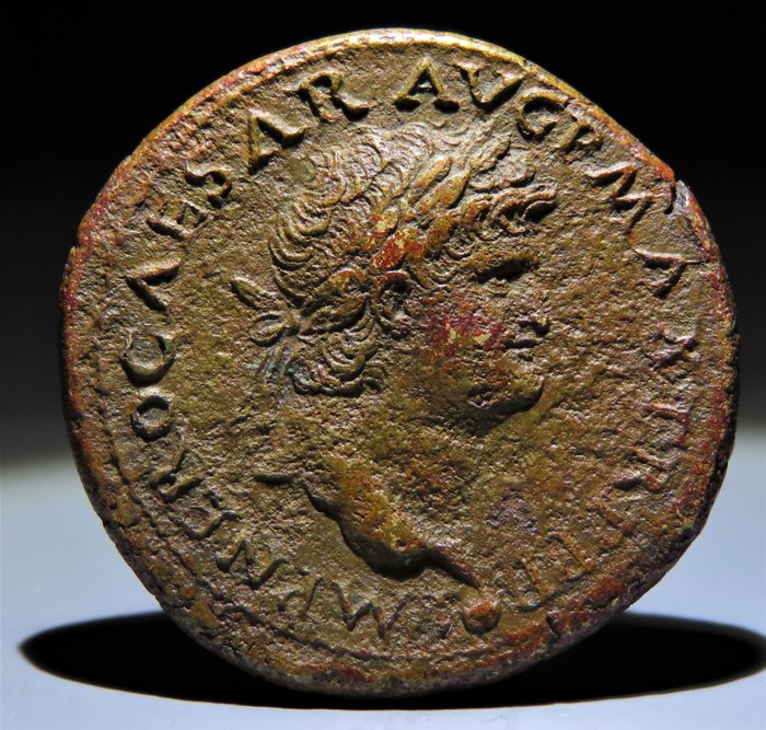 Roman Empire. Nero (AD 54-68). Æ As,  Lugdunum, AD 66 - Les Andelys Collection
