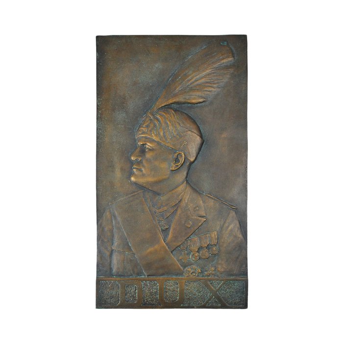 Italia - MUSSOLINI en uniforme MVSN - placa de bronce grande - 1928 -