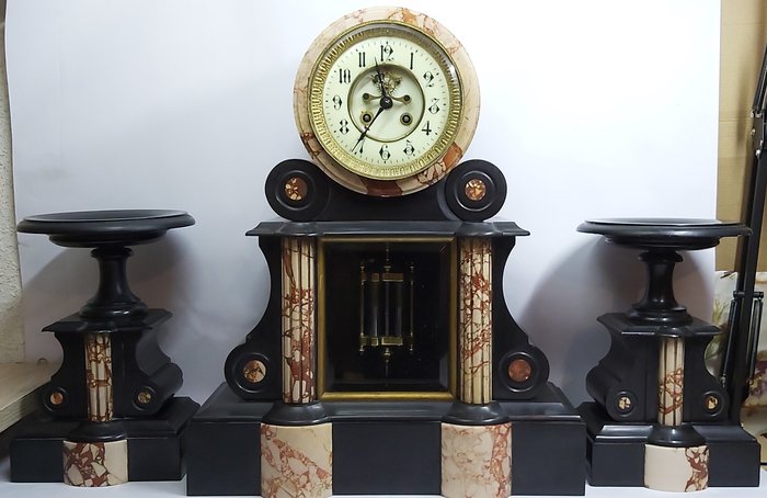 Orologio del notaio - Marmo, Ottone, Vetro - Seconda metà del 19° secolo