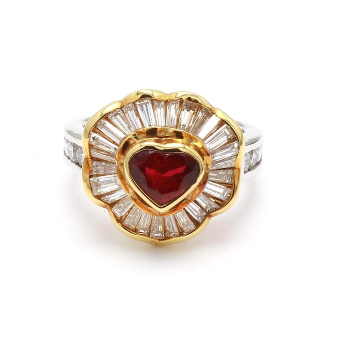 GRS Certified Thailand Ruby - 18 carats Or jaune, Platine - - Catawiki