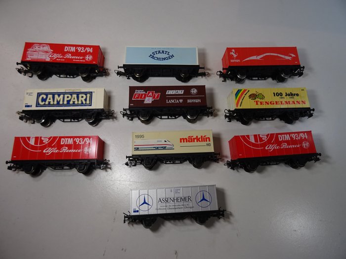 Märklin H0 - Freight carriage - 10 container cars, FIAT, Ferrari, Alfa, Mercedes