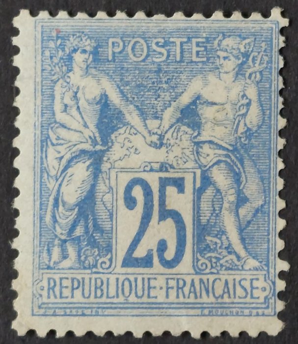 Francja 1876 - Sage, Type I, N under B, 25 cents ultramarine. - Yvert 68