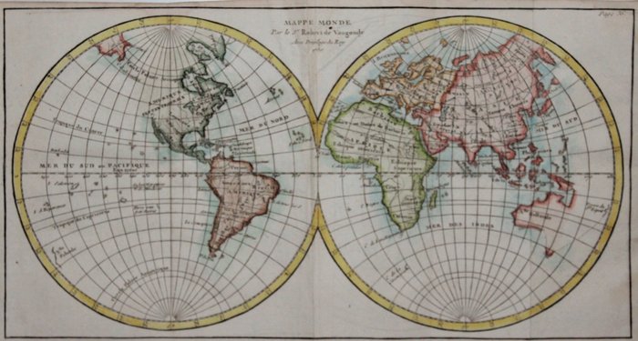 Mappa del mondo; R. de Vaugondy - Mappe Monde - 1750