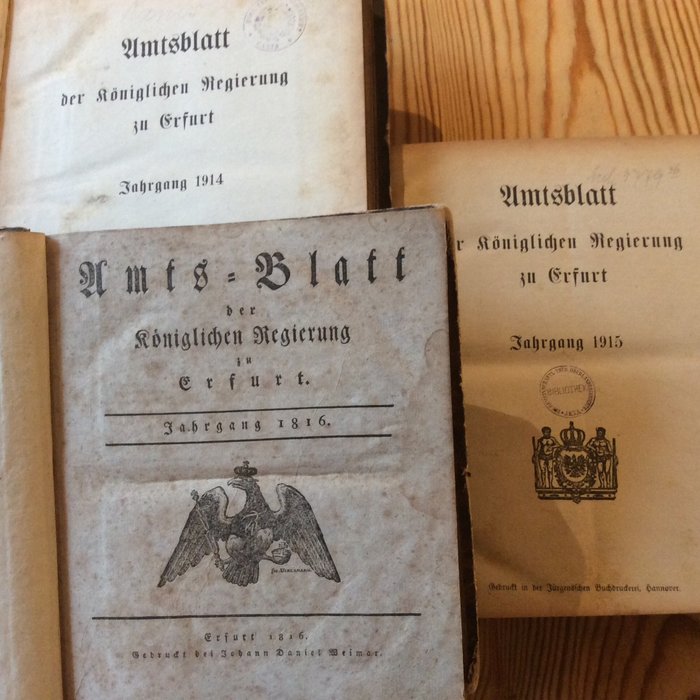 Friedrich Wilhelm a.o. - Amtsblatt Erfurt, 3 vol. 1816, 1914, 1915. - 1816/1915