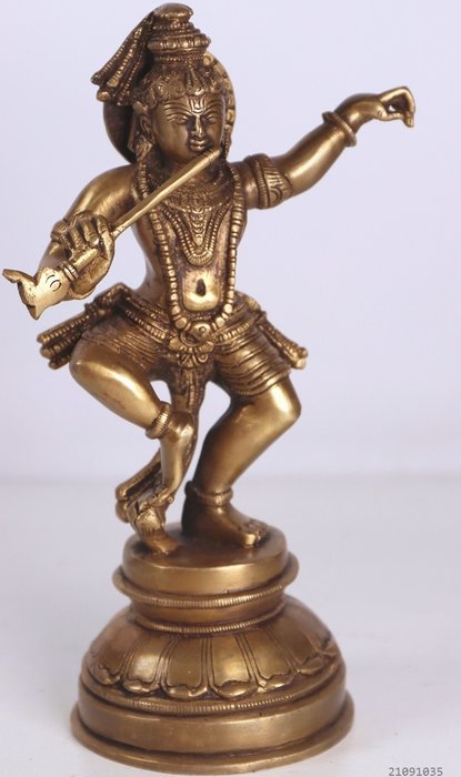 bella immagine Lord Krishna con flauto - Bronzo - India - Fine XX secolo
