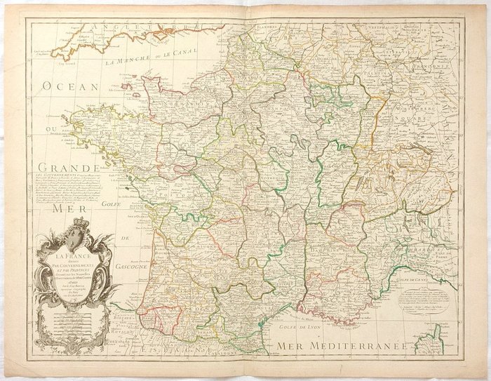 Francia; Georges Louis Le Rouge - La France divisée Par Gouvernements et par Provinces dressée sur les ... Observations de ... Cassini - 1745
