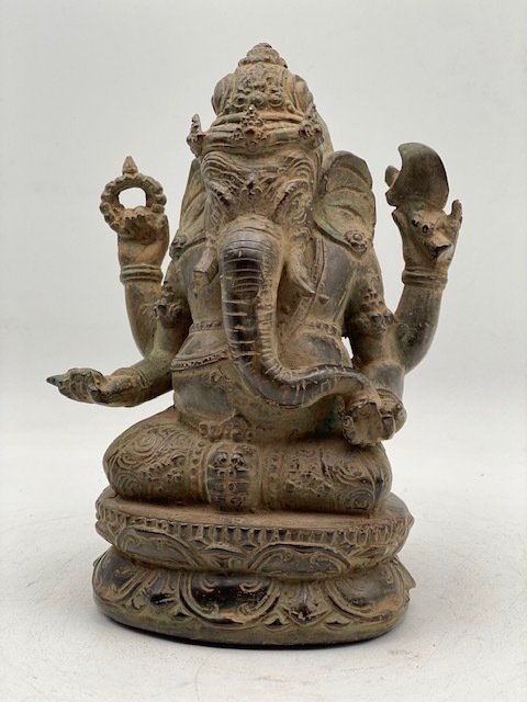 Bella e pesante statua seduta di Lord Shree Ganesha - Bronzo - Lord of succes - Nepal - 21° secolo