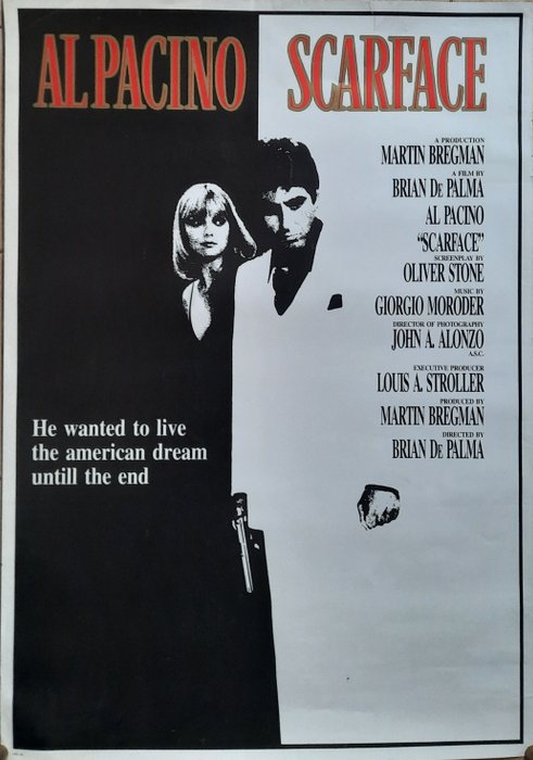 Scarface (1983) - Al Pacino as "Tony Montana" - Poster, Promotional European One Sheet, with Michelle Pfeiffer Art - 70x100 cm