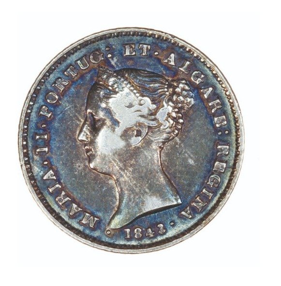 Portugal. D. Maria II (1834-1853). 100 Reis 1843 - Data Emendada (43 sobre 38)