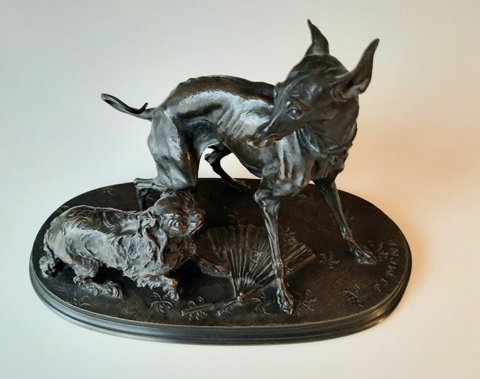 Pierre-Jules Mêne (1810 - 1879) - Scultura in bronzo 2 cani - Levriero e Cavalier King Charles (1) - Bronzo - XIX secolo