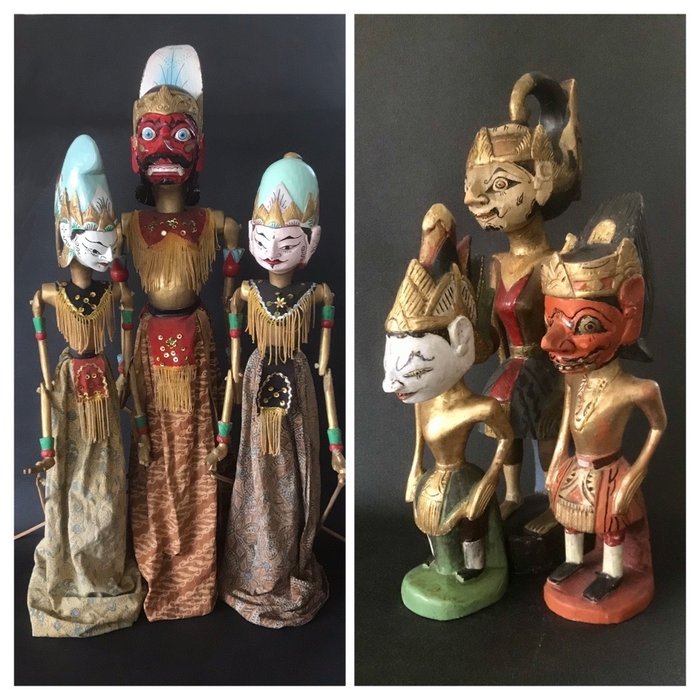 Bambole e statue Wayang (6) - Legno, Tessuto - Wayang golèk - Giava, Indonesia 