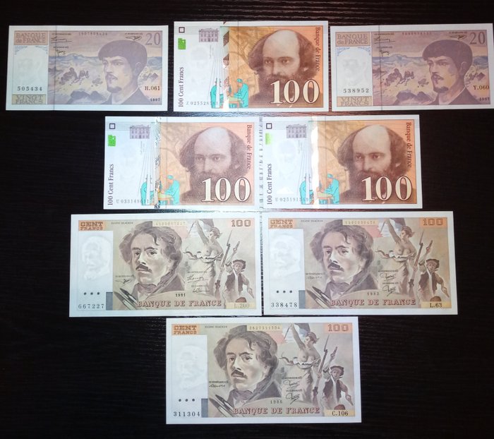 Francia - 6 X 100 Francs et 2 X 20 Francs - Various dates