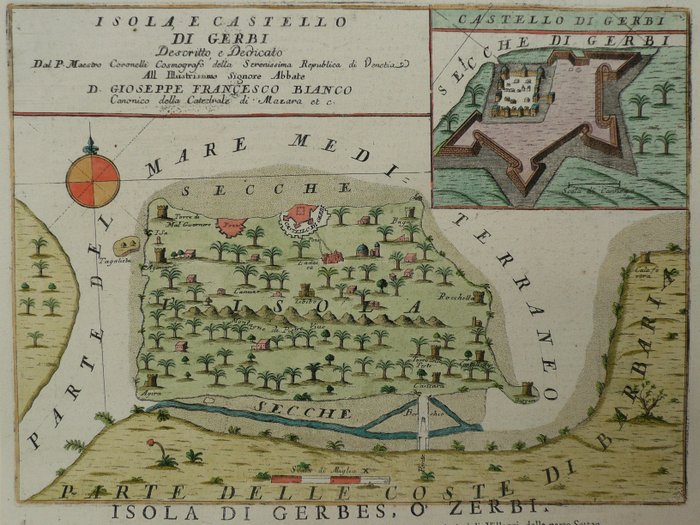 Africa, Tunisia, Djerba; V.M. Coronelli - Isola e Castello di Gerbi. - 1681-1700