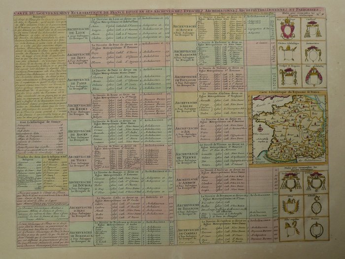 Francia, Paris; H.A. Chatelain - Carte du gouvernement Eclesiastique de France (...) - 1701-1720