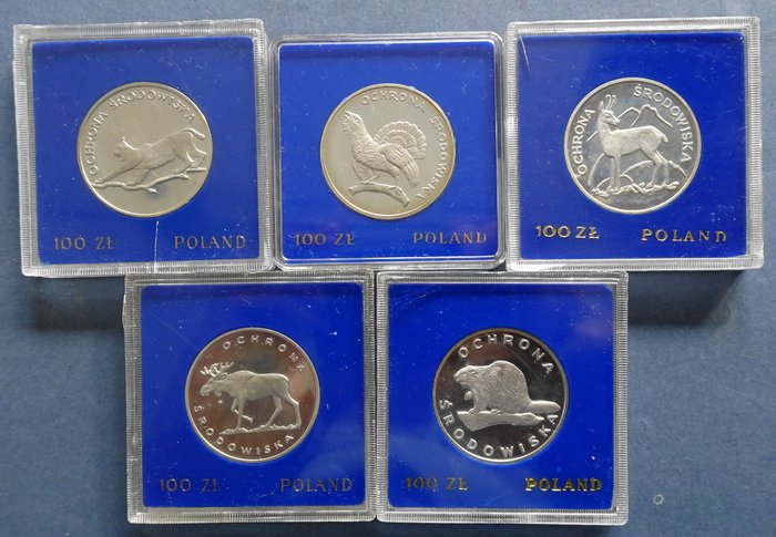 Pologne. 5 x 100 Zloty 1978-1980 - Proof