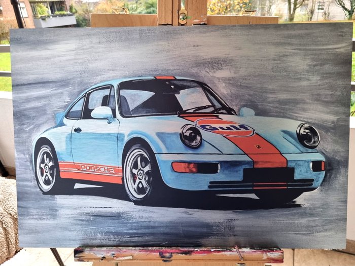 Quadro/opera d’arte - 11/77 -  Porsche Gulf 964 Kunstwerk Limitiert Auf 77 Stück auf Aluminium - Porsche - Dopo il 2000
