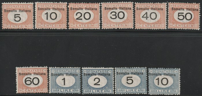 Italienisch-Somalia 1926 - Postage-due stamps overprinted at the top, complete set, intact and rare - Sassone S.67