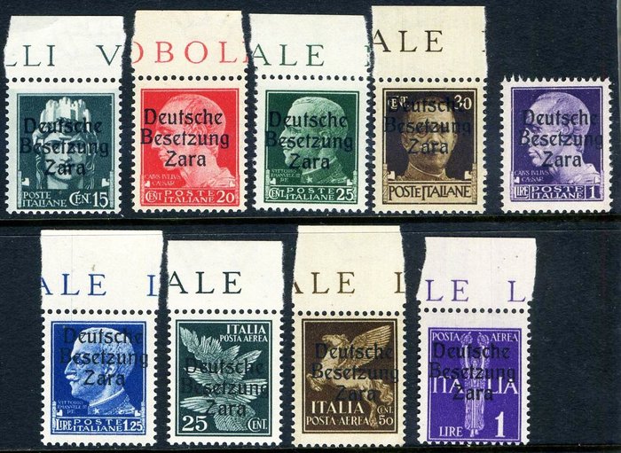 Zara 1943 - Imperial, 9 values with overprint of the 3rd type (“D” in Gothic and “B” in Elzevir type)