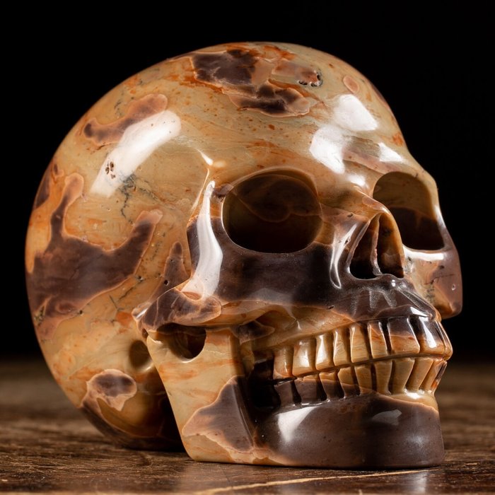 蛇皮碧玉 逼真的雕刻頭骨 - 130×100×85 mm - 1465 g