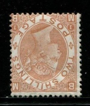 Storbritannien 1880 - 2 shilling brun VATTENMÄRKE VÄNT - Stanley Gibbons nr 121Wi