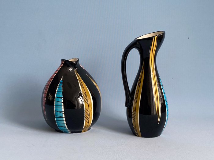 Ferdinand Langenbacher/ Elfie Stadler - SMF Schramberg - 兩個釉面的花瓶與抽象米蘭裝飾 - 陶器