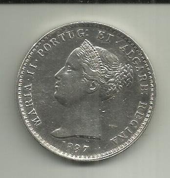 Portugal. D. Maria II (1834-1853). 10 Tostões (1.000 Reis) 1837 - Escassa