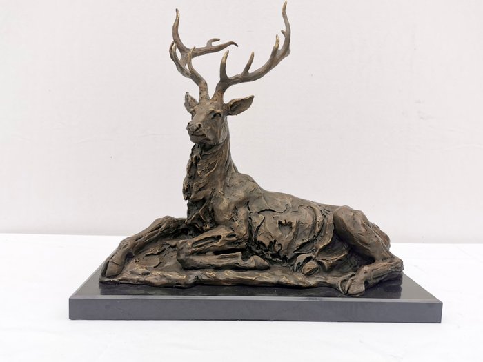 Skulptur, Edelhert - Stag - 44 cm - Bronze, Marmor