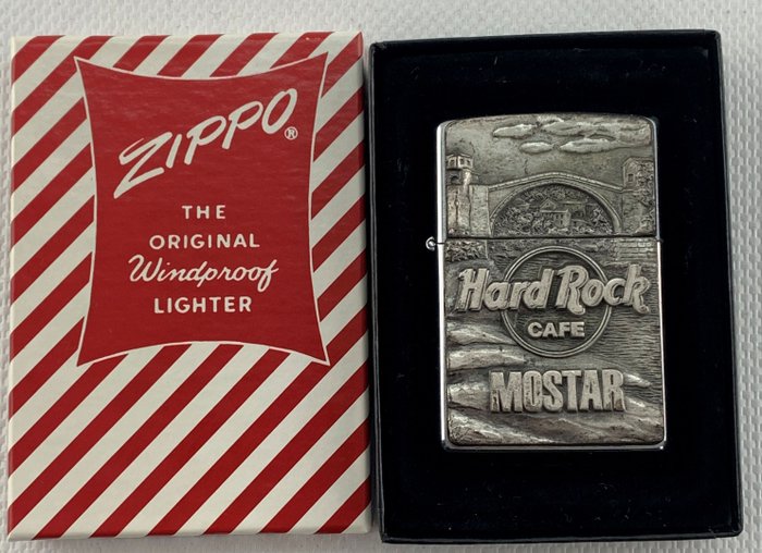 Zippo - LIMITED EDITION Zippo "Hard Rock Cafe Mostar" on heavy plate in red stripe box, collector item - Feuerzeug