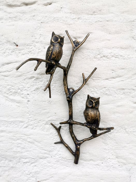 Beeldje - Owls in bronze wall art - Brons