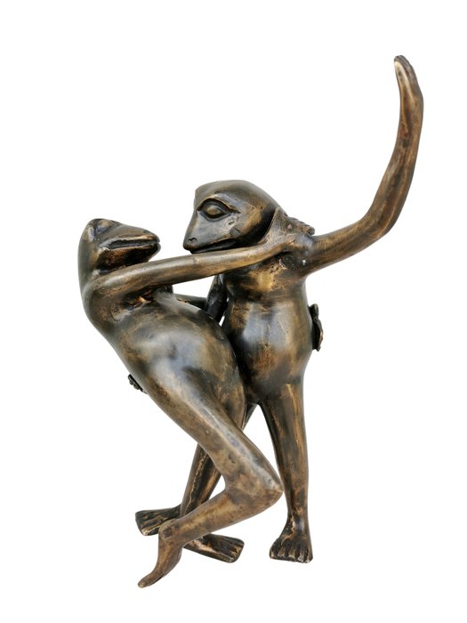 Statuette - Tango dance frogs - Bronze