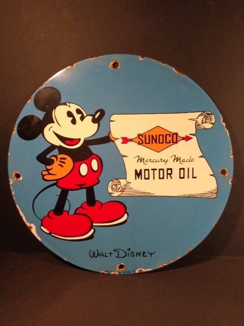 招牌 - Reclamebord met Mickey Mouse - Sunoco Motor Oil