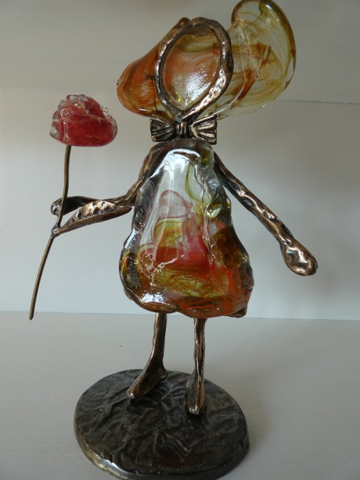 Yves Lohé (1947) - 雕像 - 青銅和玻璃