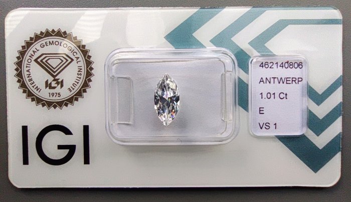 1 pcs 鑽石 - 1.01 ct - 欖尖形 - E(近乎完全無色) - VS1