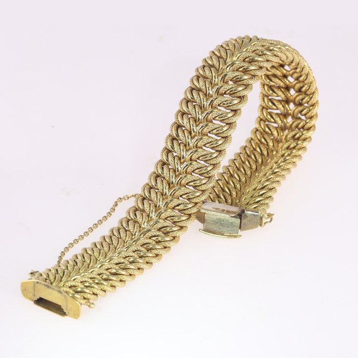 18 kt. Yellow gold - Bracelet - Double gourmet chain gold bracelet, Vintage 1960's Sixties, Video included