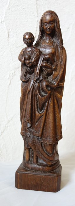 Lucien Pessey-雕塑-聖母子簽名 - 民間藝術/素人藝術 - 木 - 橡木