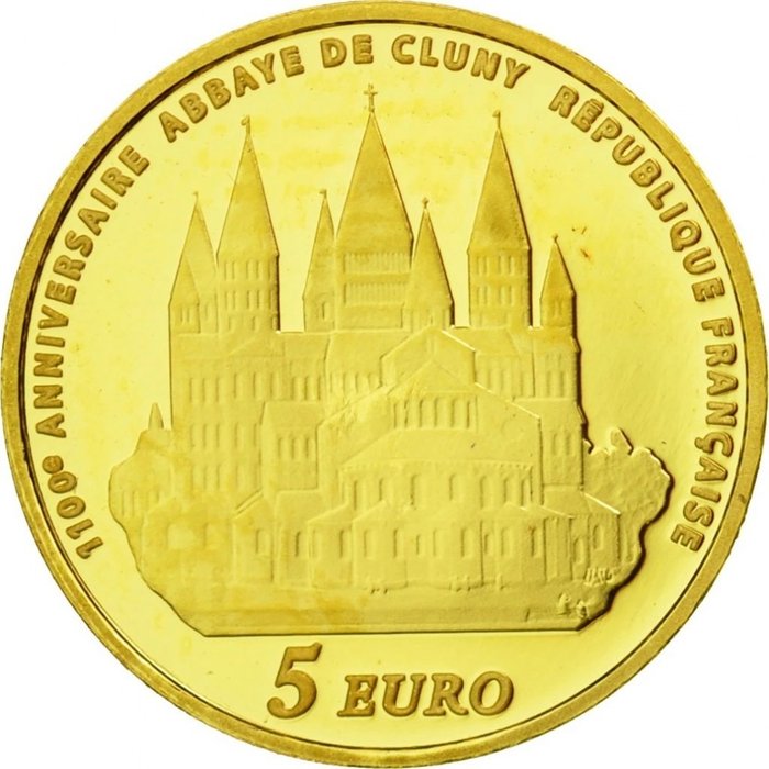 France. 5 Euro 2010 "Cluny Abbey - 1100th Anniversary" - with a Certificate of Authenticity