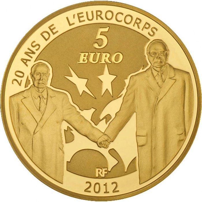 France. 5 Euro 2012 '20 ans de L'eurocorps - French and German Friendship' - with a Certificate of Authenticity