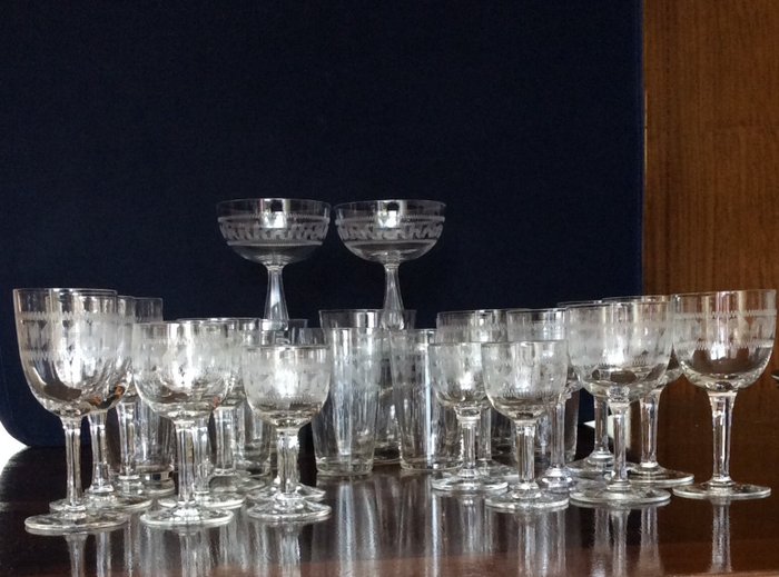 Glasfabriek Leerdam - Glasses with meander rim - Crystal, Glass
