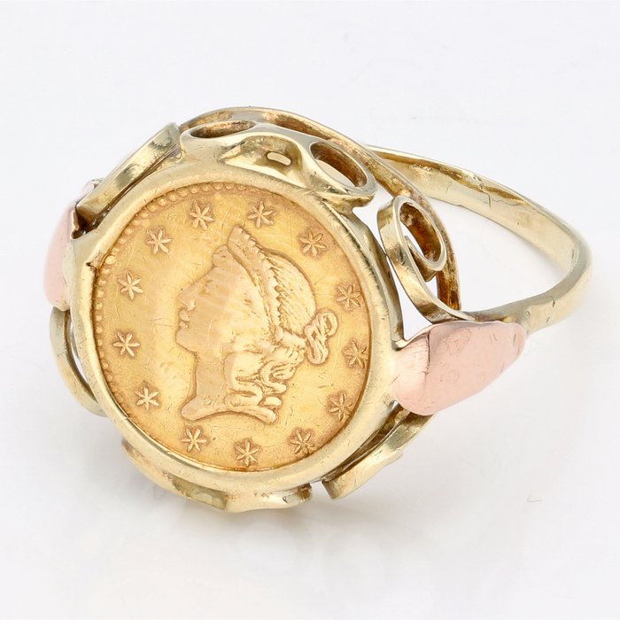 Liberty head, 1 dollar 1853 - 14 kt Gold, zweifarbig - Ring