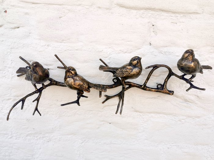 小塑像 - 4 birds on a branch - 青銅色