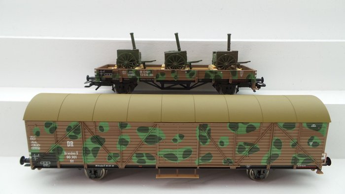 Rivarossi H0 - HR6041 - 模型貨運火車組合 (1) - 附 3 個野戰廚房的迷彩貨車 2 件套 - DR (DRB)