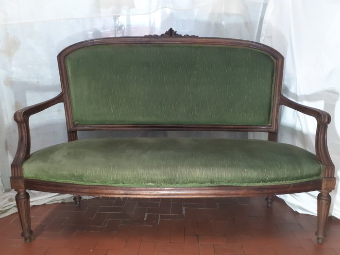 Sofa (1) - Lodewijk XVI-stijl - Fluweel, Naaldhout - 19e eeuw