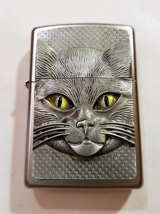 Zippo - Item de colecionador Zippo de gato em relevo com caixa original - isqueiro - gato cheshire