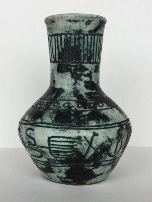 Jacques Blin - 花瓶, 原始几何图案 (1) - 复古陶瓷1960年代法国